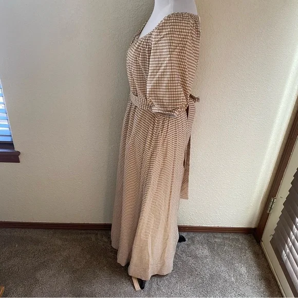 Reformation NWT Roland Dress Anzo Check Tan White Gingham Maxi Puff Sleeves: XL - Picture 4 of 11